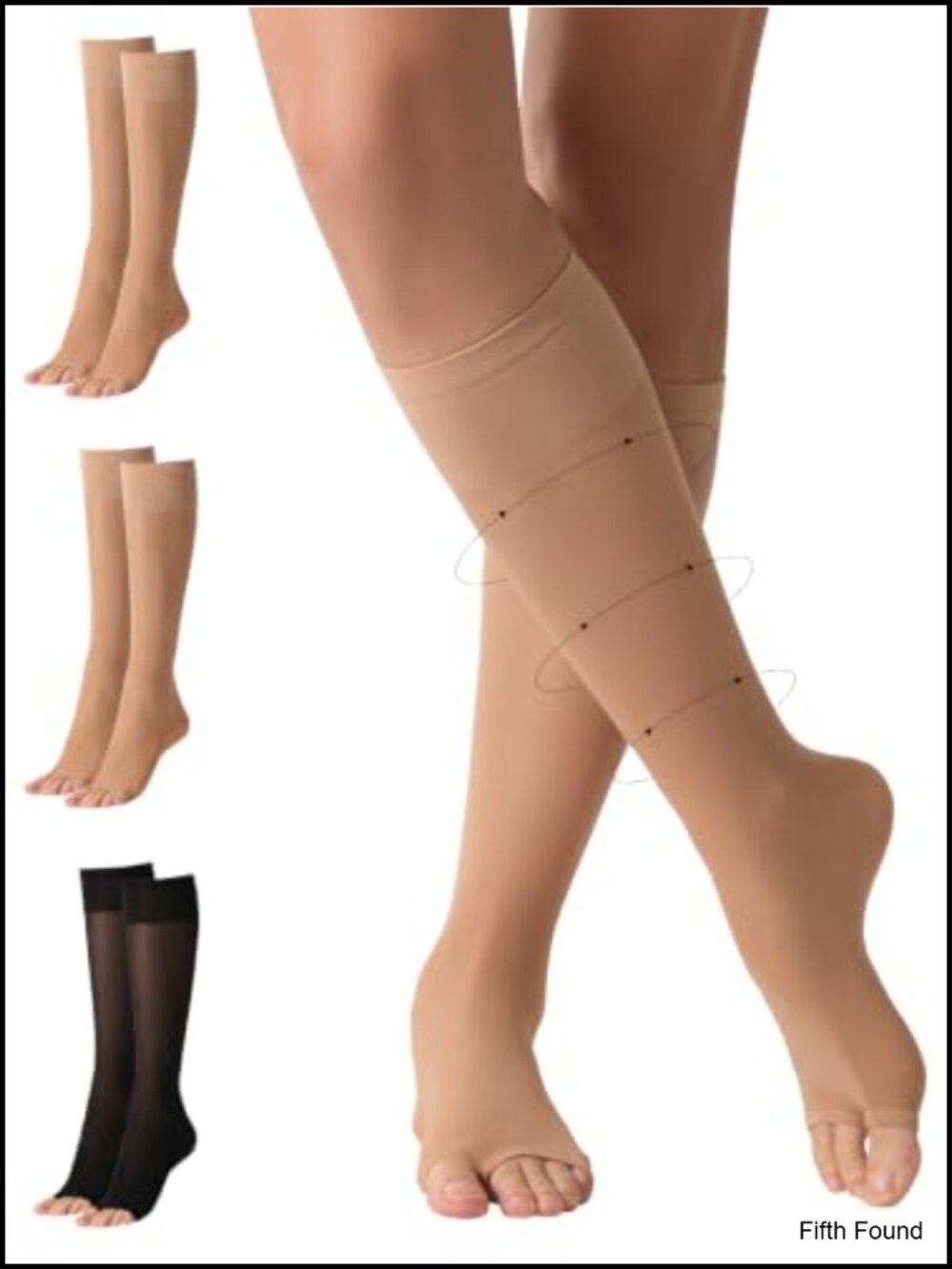 Open Toe Compression Socks 8-10 mmHg Sheer Knee High 3 Pairs